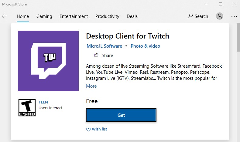 Twitch in Microsoft Store