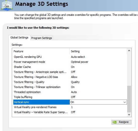 NVIDIA Control Panel V Sync