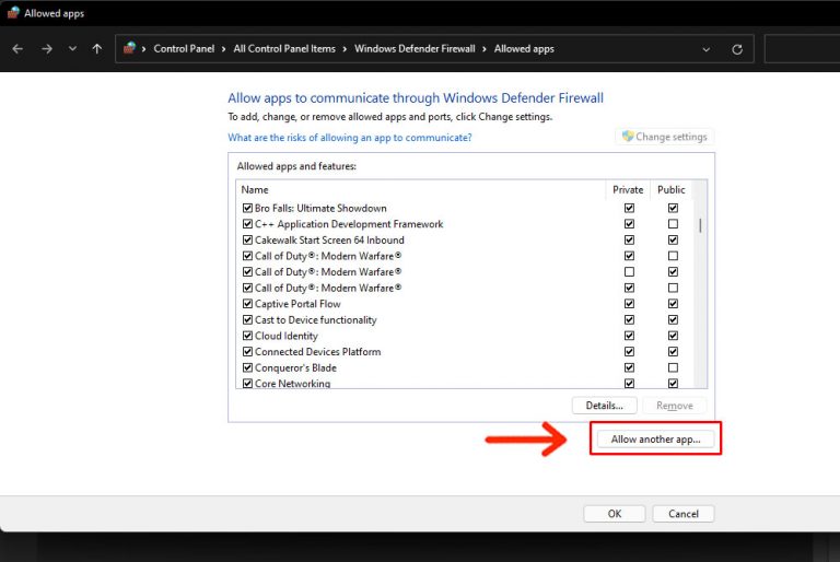 Allow an app through firewall где