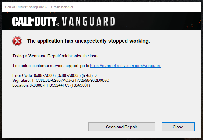 COD Vanguard 0x887A0005 Error