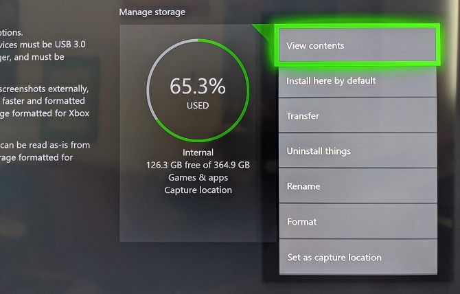 Xbox One View Contents manage settings