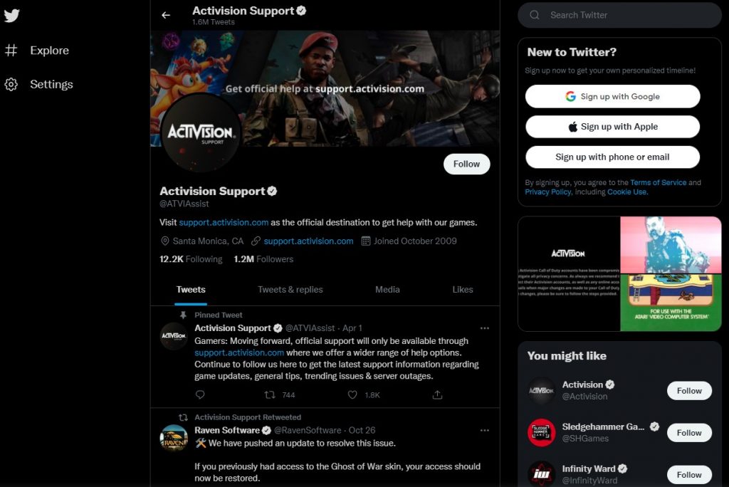 ACTIVISION TWITTER ACCOUNT