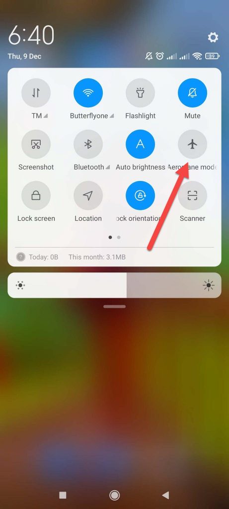 Airplane mode from notification panel 1