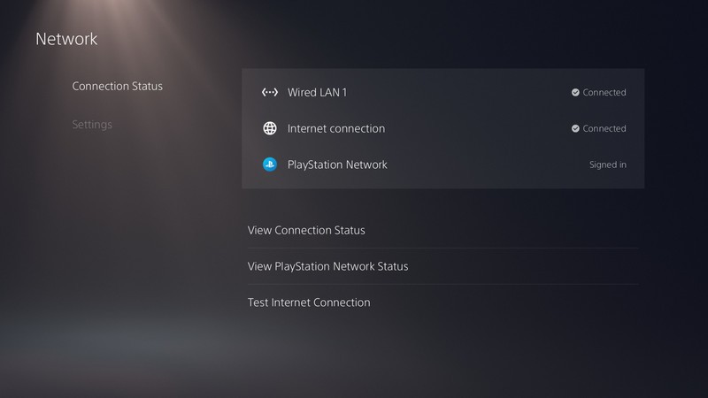 ps5 network connection status