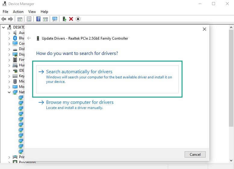 A dialog box should appear. Click search automatically for drivers