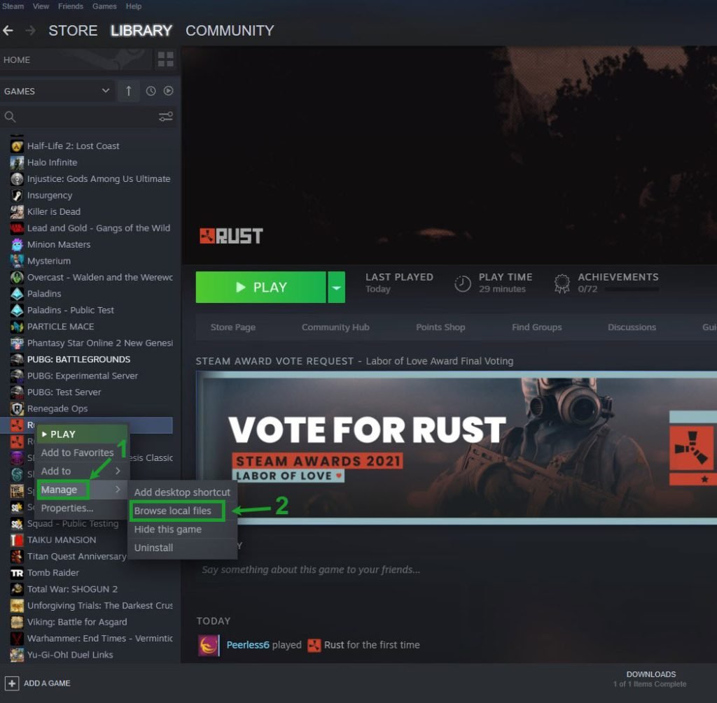 All your games are listed in Steam Library, find RUST and right-click it then select "Manage" and click "Browse Local Files"