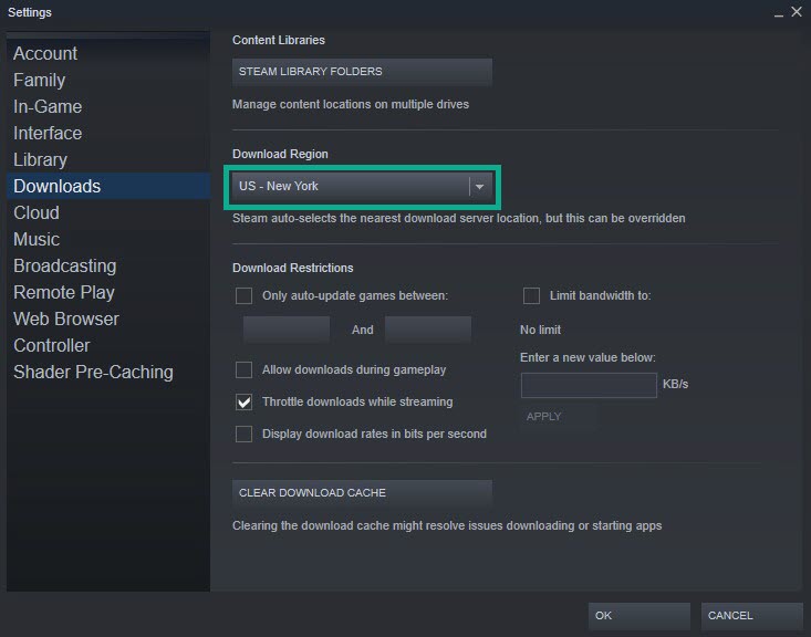 Solution 10: Change the download region of your Steam