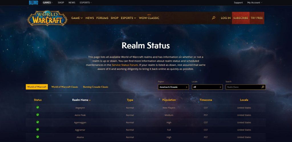 Check the status of World of Warcraft in Blizzard Client 2
