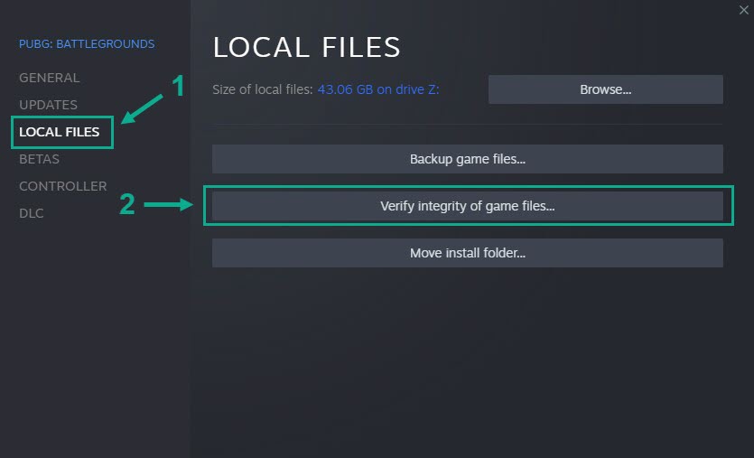 Click the Local Files tab and click the Verify integrity of game files