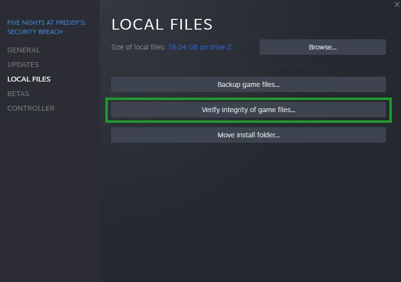Fix #5 Verify game file integrity for FNAF Security breach local files on Steam client
