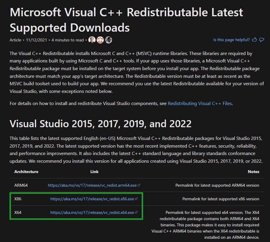 Fix #6: Download Visual C++ Distributable