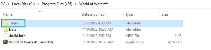 In the World of Warcraft folder, double-click the _retail_ folder