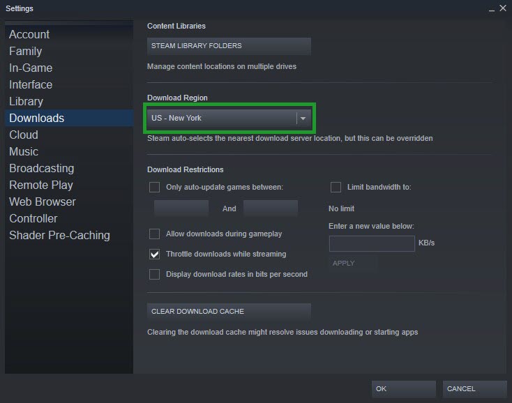 Method #10: Change the download region of your Steam