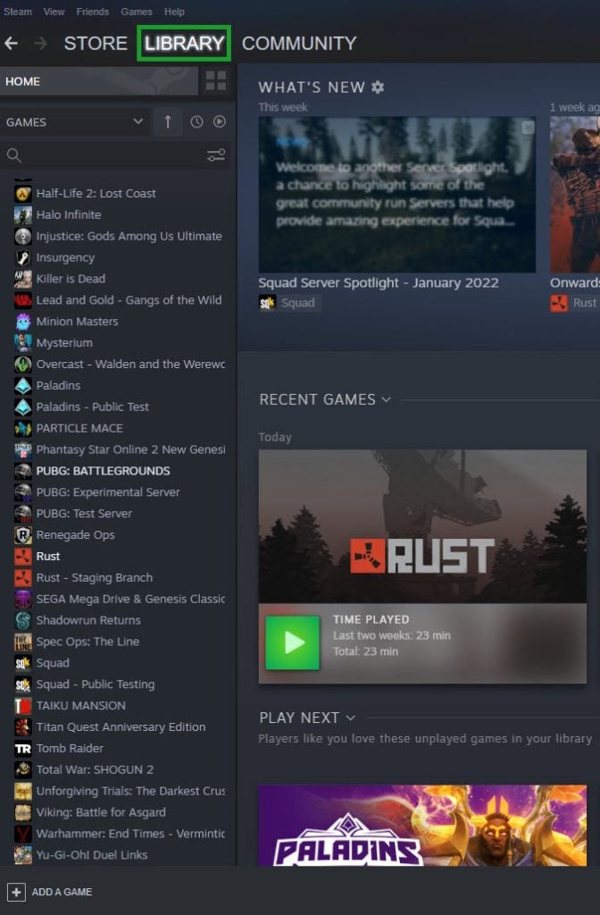 On your Steam launcher, click the “Library” tab