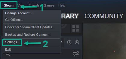 On your Steam launcher, click Steam, then click Settings