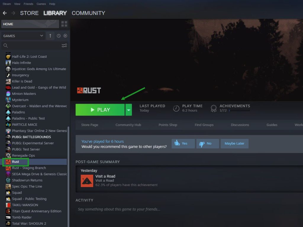 Select Rust game and click Play