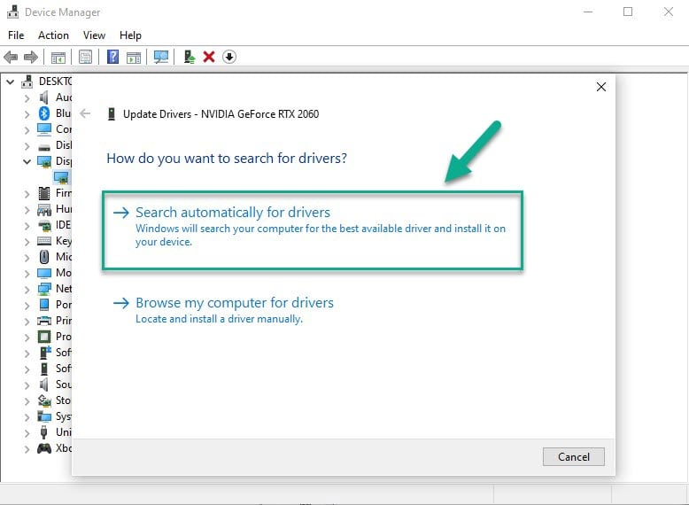 Choose “Search automatically for drivers”