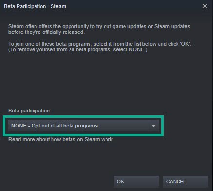 Solution 13: Opting out in the Steam beta program