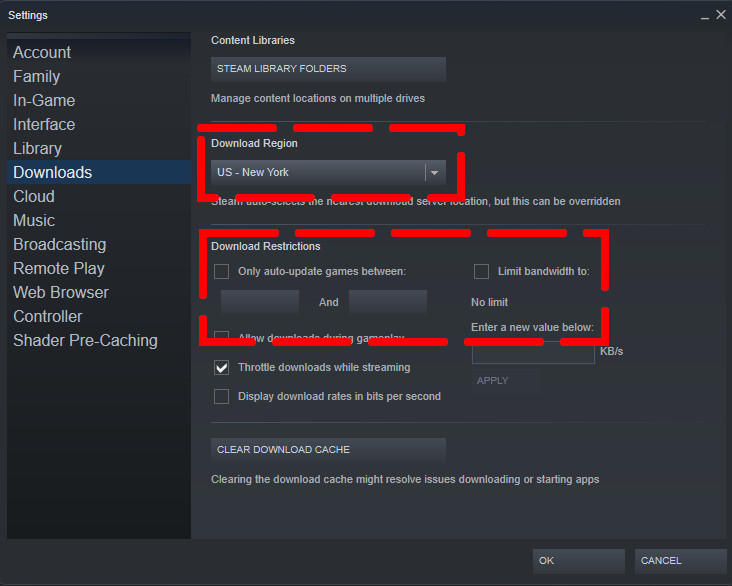 Steam bandwidth limit