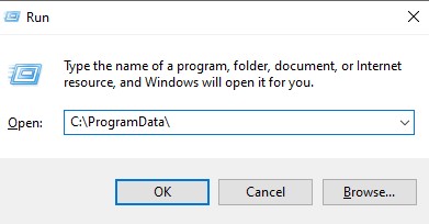Type C:\ProgramData\ and press Enter