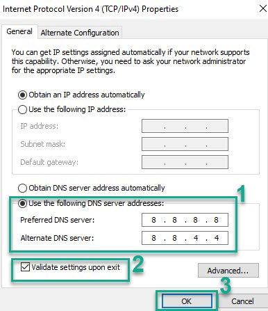 Use the following DNS server addresses