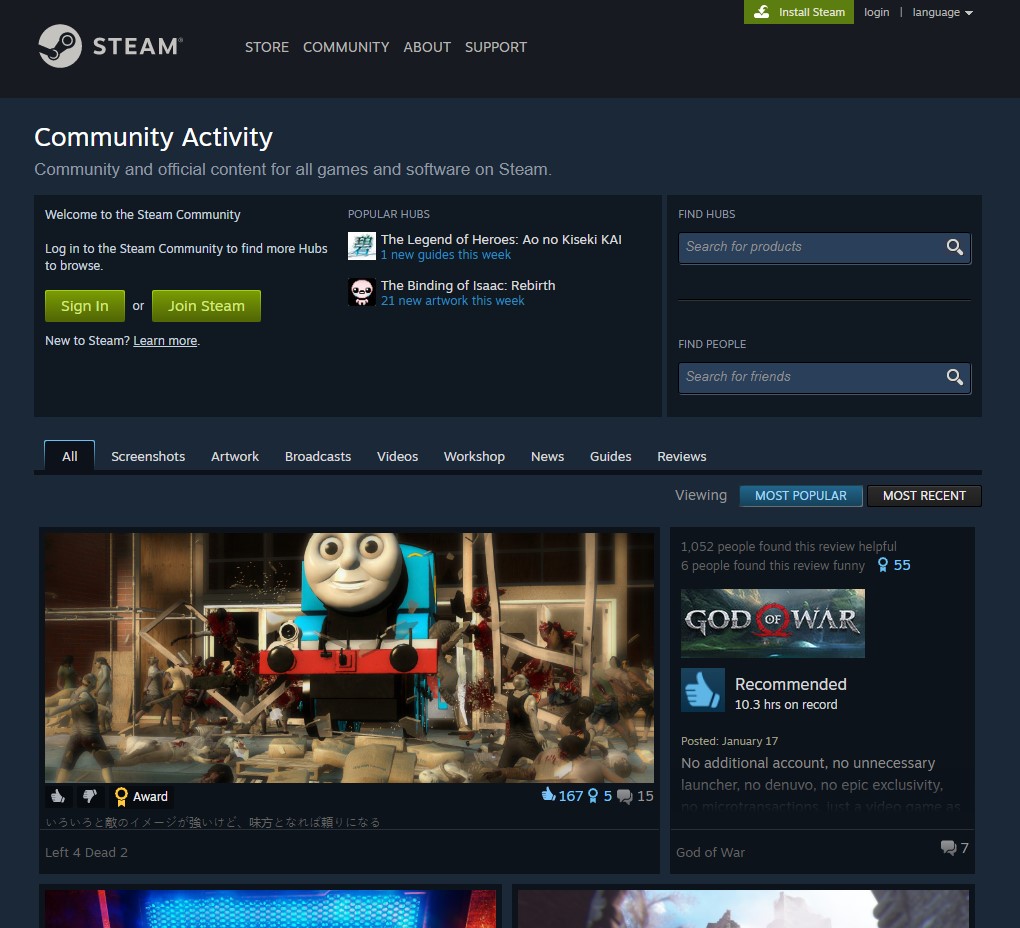 Steam community hub