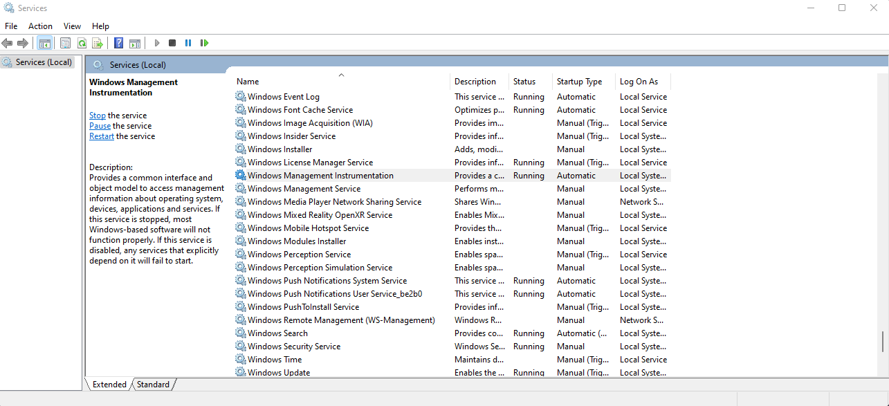 Find the Windows Management Instrumentation service