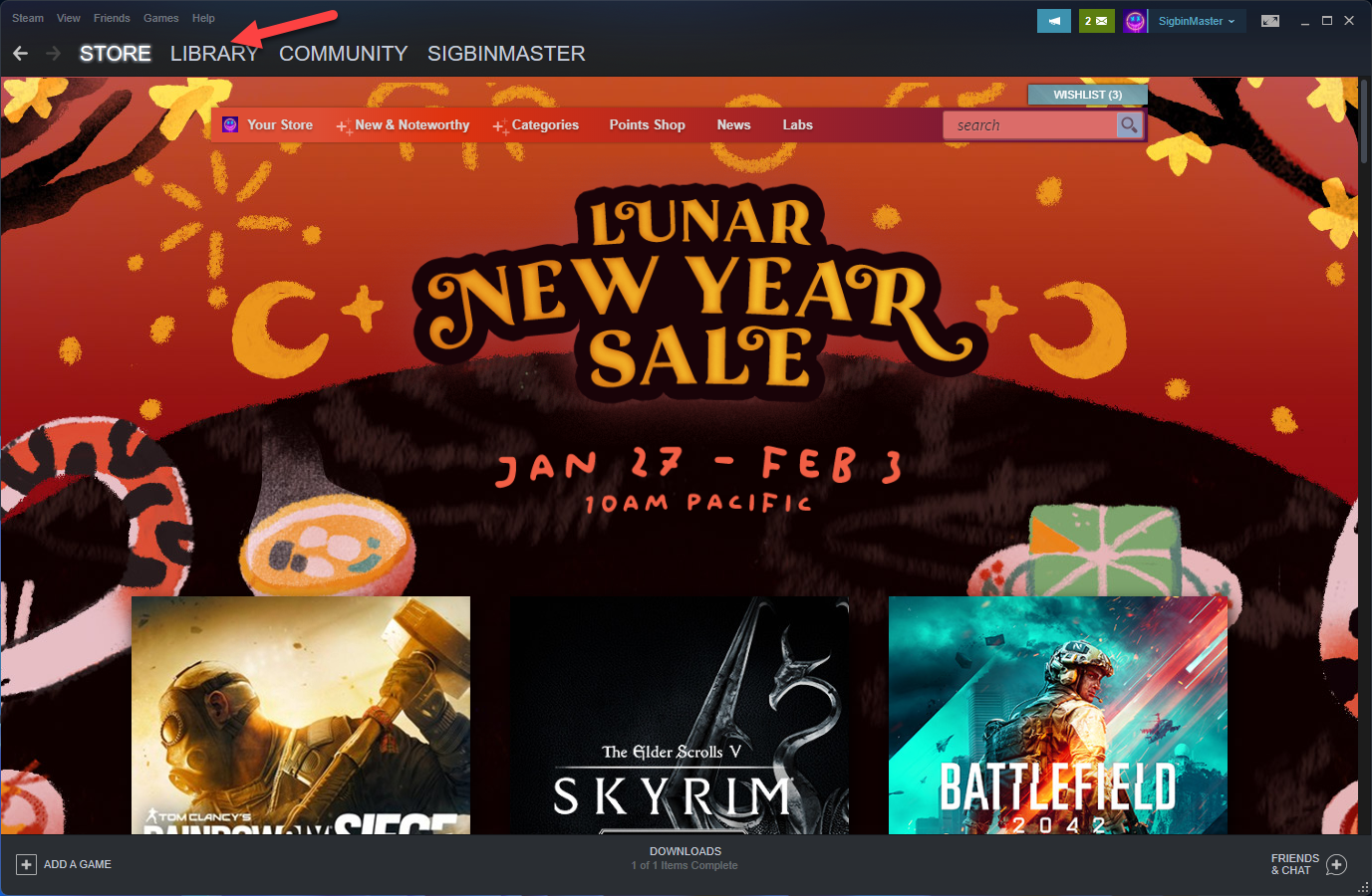 Click the Steam Library tab