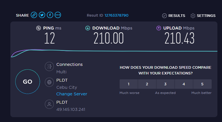 Take note of the ping, download, and upload results