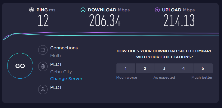 Take note of the ping, download, and upload