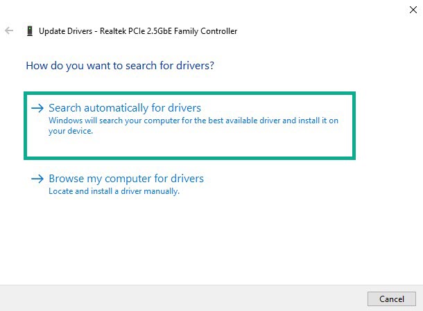 A dialog box should appear. Click search automatically for drivers