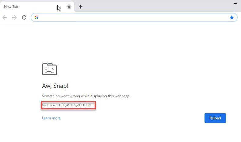 Status access violation google chrome что делать