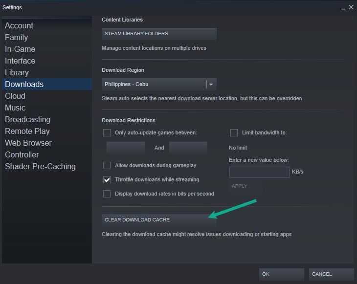 Clear Steam Download Cache