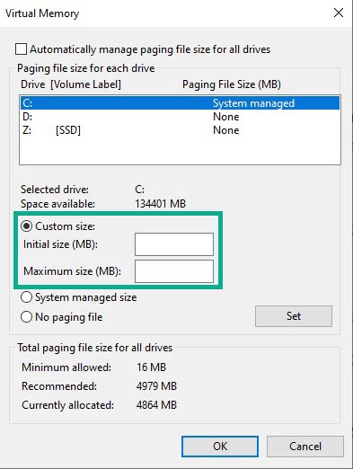 Fix 5 Adjust Virtual Memory Section 1