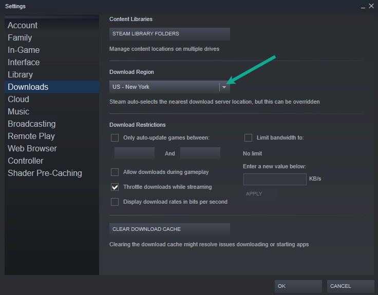 Fix 5 Change Steam download region