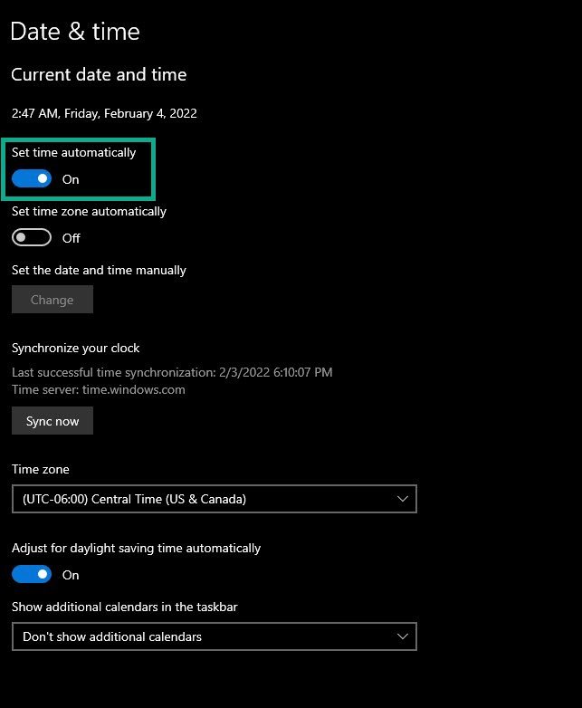 Fix 5: Date and time settings