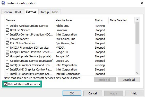 Method 4: Hide all microsoft services