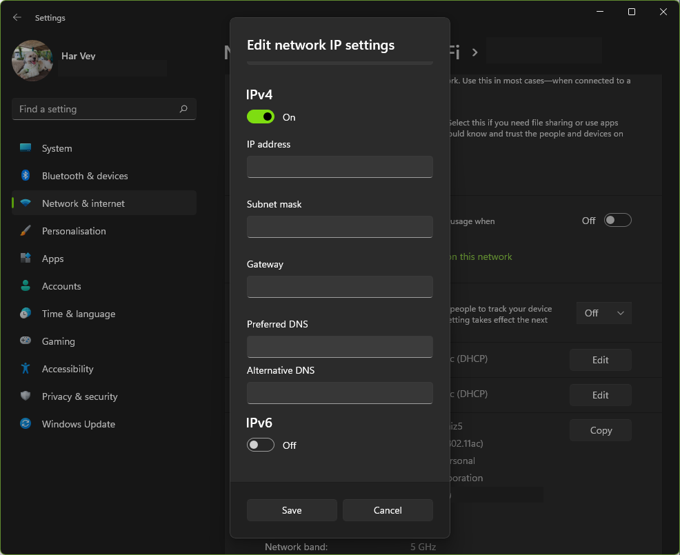 Network IP settings