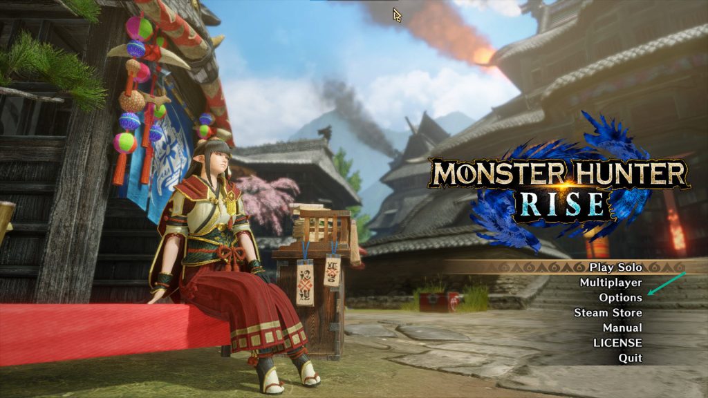 On the Monster Hunter Rise main menu, click options