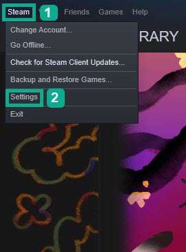 On your Steam launcher, click Steam, then click settings