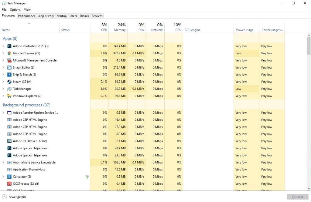 Open the Task Manager by pressing Ctrl + Shift + Esc keys