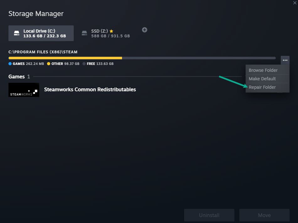 Fix 8: Repair Steam library folders