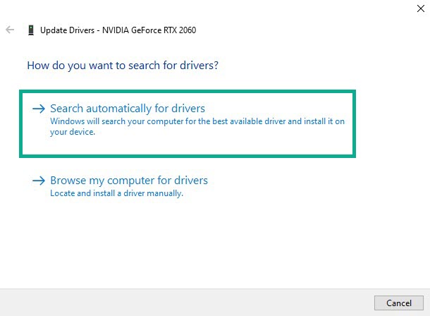 Select Search automatically for drivers