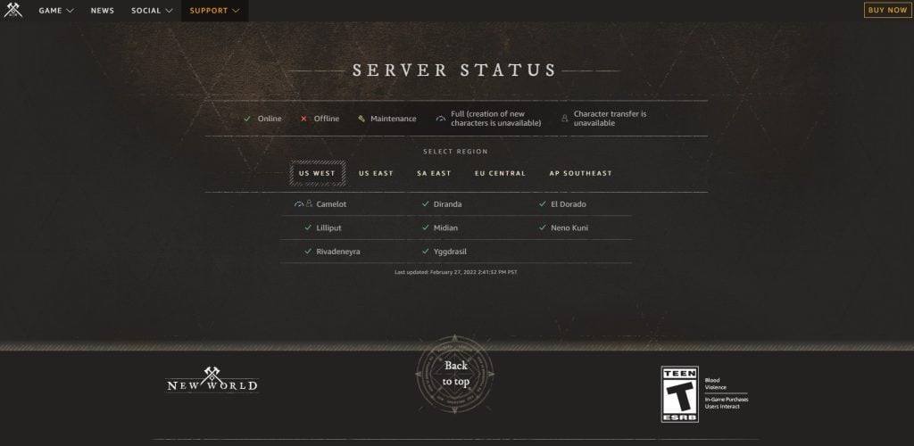 Fix #1: New World server status