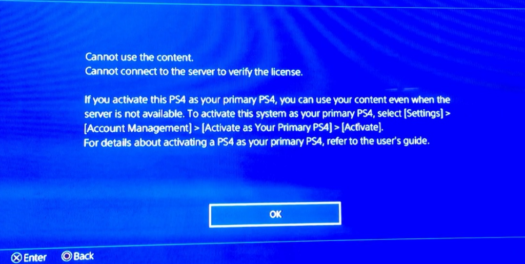 ps4 cannot use content error