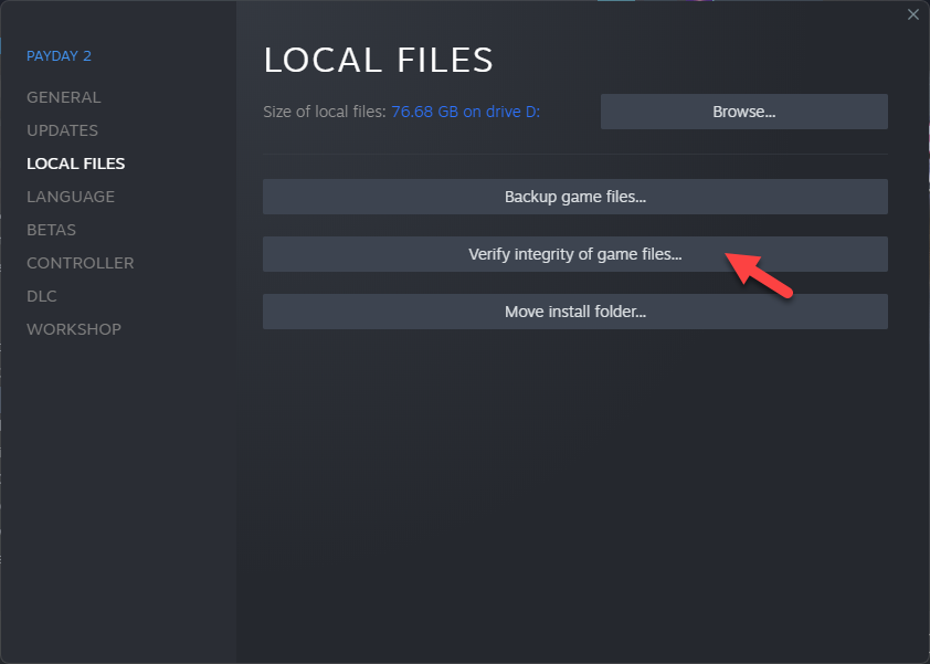 Verify the Payday 2 game files
