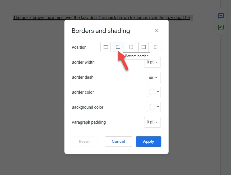 Select the Bottom border option then click on Apply