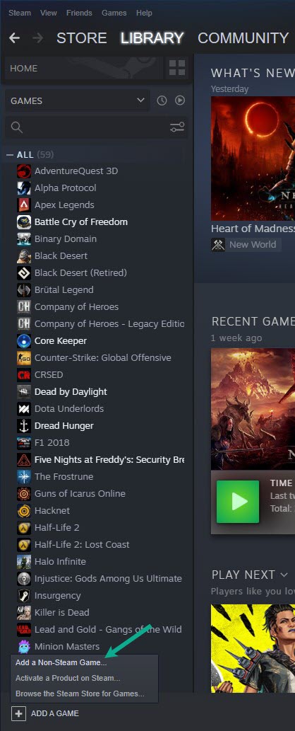 Select Add a Non-Steam Game