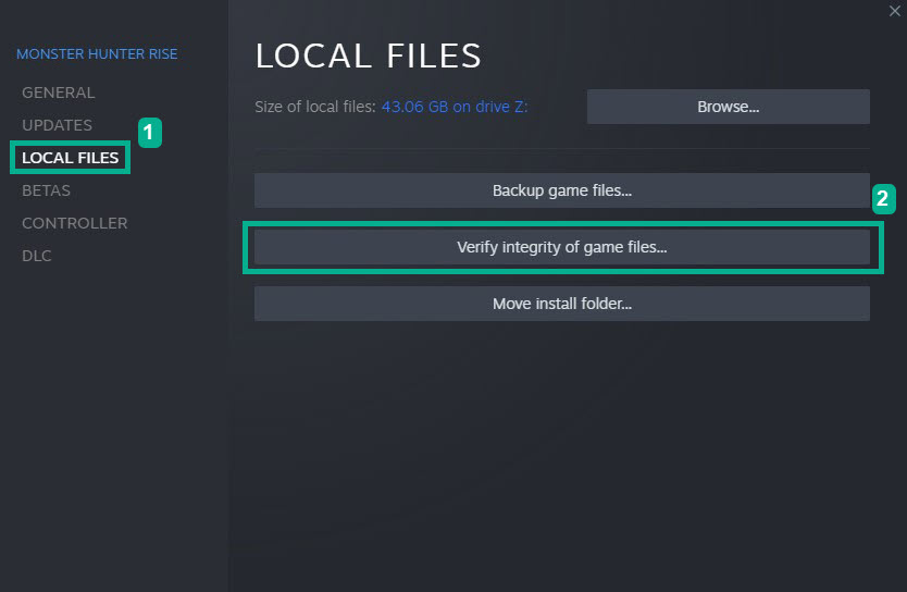 Click the Local Files tab and click Verify integrity of game files