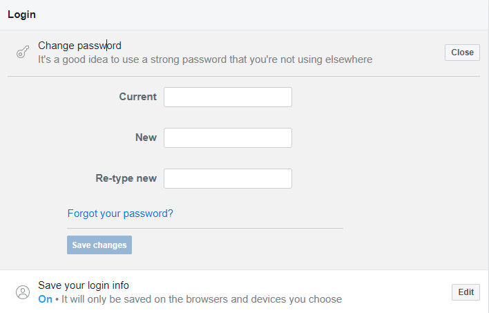 Facebook change password